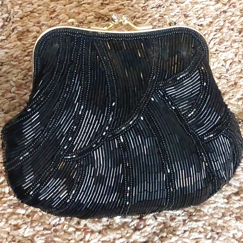 Black beaded clutch purse - NWOT